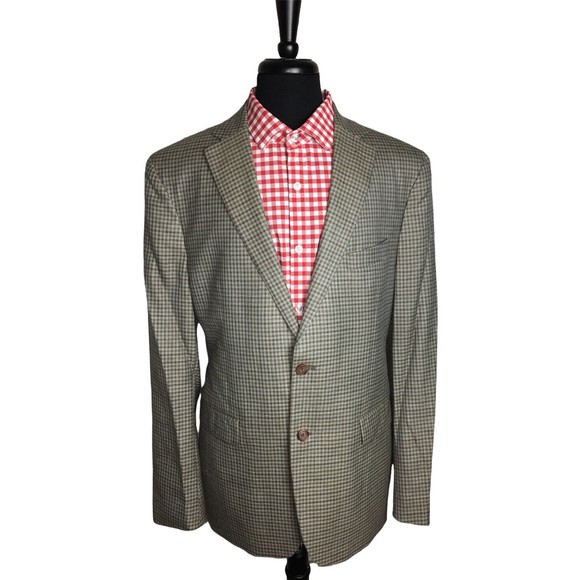 Ralph Lauren Mens 46R Beige Gingham Check Wool/silk Sport Coat Blazer Half Line
